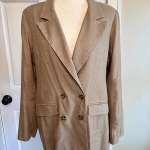 EVEREVE tan herringbone double breasted boyfriend blazer | medium